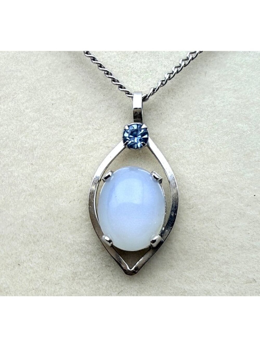 Vintage Van Dell Sterling Silver Moonstone & Blue Rhinestone Necklace & Earrings - Picture 4 of 6